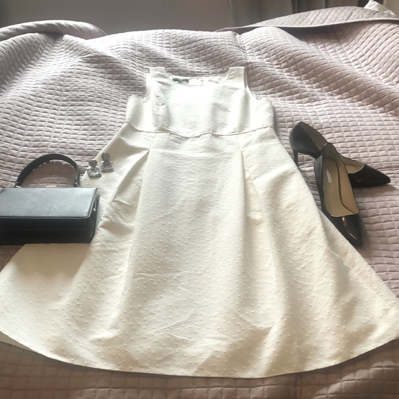 Lafayette 148 fit and flare white tone on tone dot dress, size 10 worn once - Picture 2 of 5